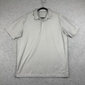 Michel Rouen Performance Polo‎ Mens Large Gray White Striped Short Sleeve Shirt